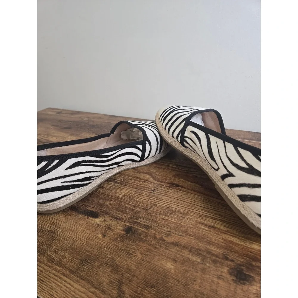 David Tate Paradise Zebra Print Calf Hair Espadrille Flats 12WW Wide Black White